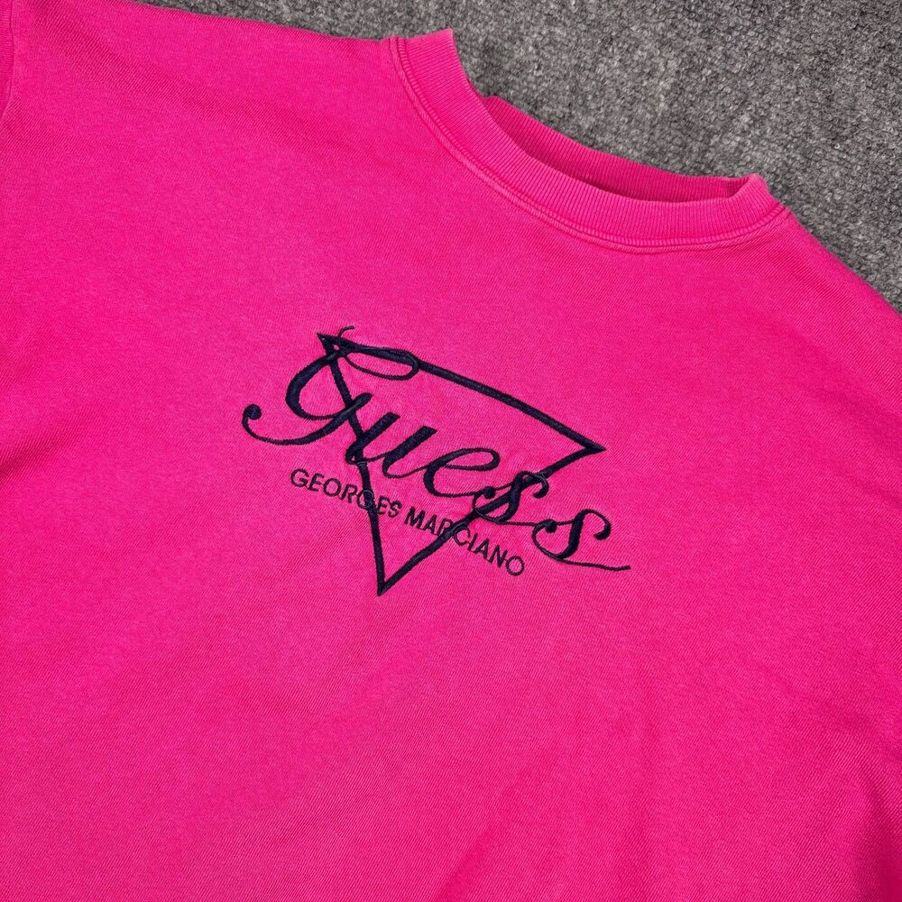 Vintage Pink Guess Georges Marciano Sweatshirt Spellout Logo Made in USA 90s